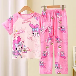 Summer Children's Pajamas Girl Set Girl Short sleeved Long Pants Thin Cute Cartoon Princess Style Summer Home