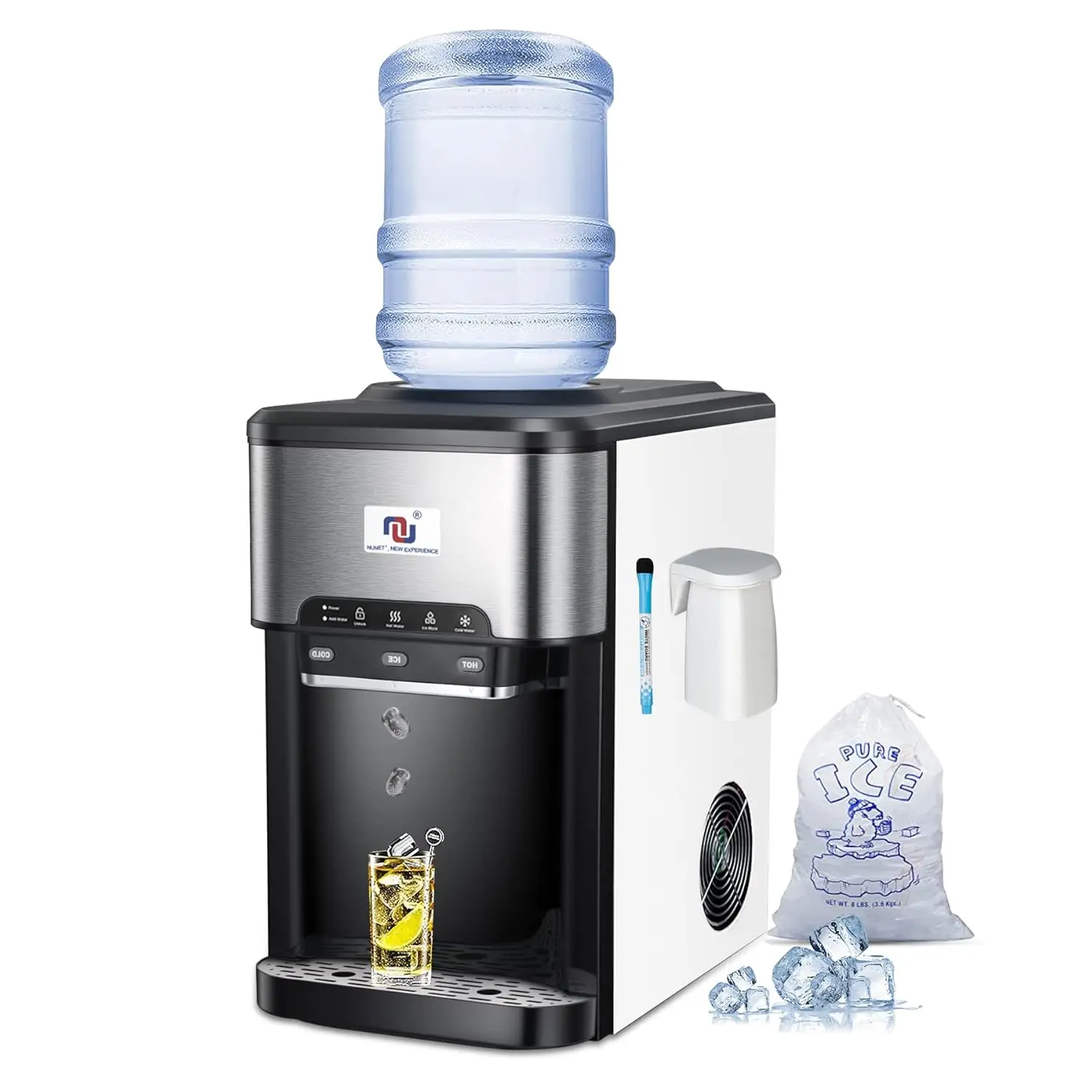 

Water Dispenser, 44lbs Ice Daily Top Loading 5 Gallon Water Dispenser W. 4lb,3-in-1 Portable Water Cooler Built-in Ice Maker