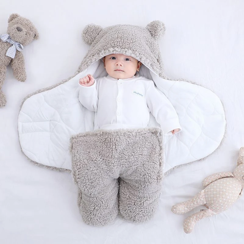 Newborn Baby Sleeping Bags Soft Baby Wrap Blankets Bedding Envelope For Newborn Winter Thicken Fleece Infant Sleepsack 0-3 Month