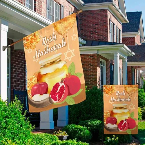Happy Rosh Hashanah Jewish New Year With Apple Honey Shofar Flag Graden Flag XXH LLP LLX uui