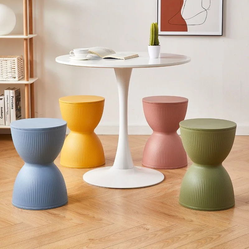 Banquinho Redondo De Plástico Espessado, Banquinho De Príncipe Simples Nórdico, Mudança De Sapato, Mesa De Café, Designer Net, Ampulheta Vermelha,