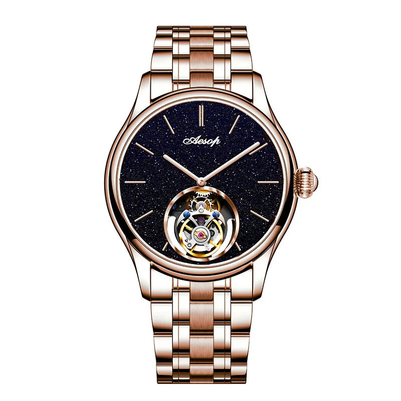 AESOP（manual 7050G）Tourbillon Mechanical Watch For Men Starry Sky Dial Sapphire Crystal Waterproof Business Wristwatch