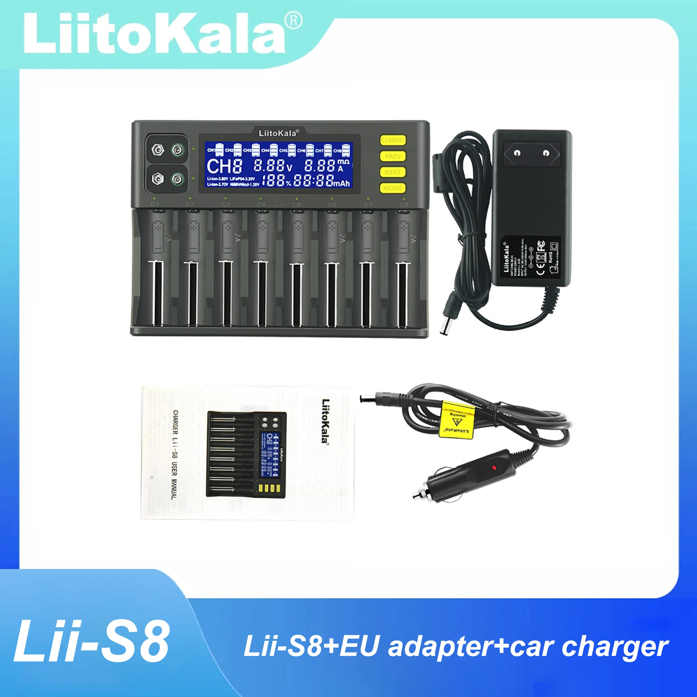 LiitoKala Lii-S8 Universal Battery Charger for 18650 3.7V Li-ion NiMH 1.2V 9V Li-FePO4 3.2V IMR 3.8V 26650 21700 26700 A image 2