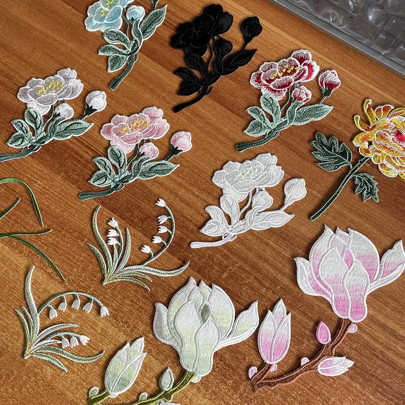 1/3 Stück, Blumen-Applikationen, Orchidee, Pfingstrose, Magnolie, Stickerei-Aufnäher zum Aufbügeln, florale Aufkleber zum Selbermachen, Nähen für Kleidung, Kleider, Taschen – Detail 6