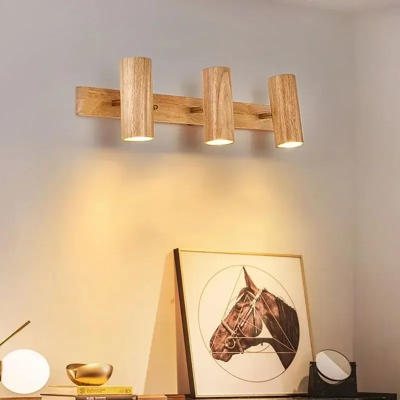 Nordic Bedside Wall Lamp LED Multihead Walnut Rotatable Decorative Lights For Bedroom Living Room Study Indoor Lighting Fixtures