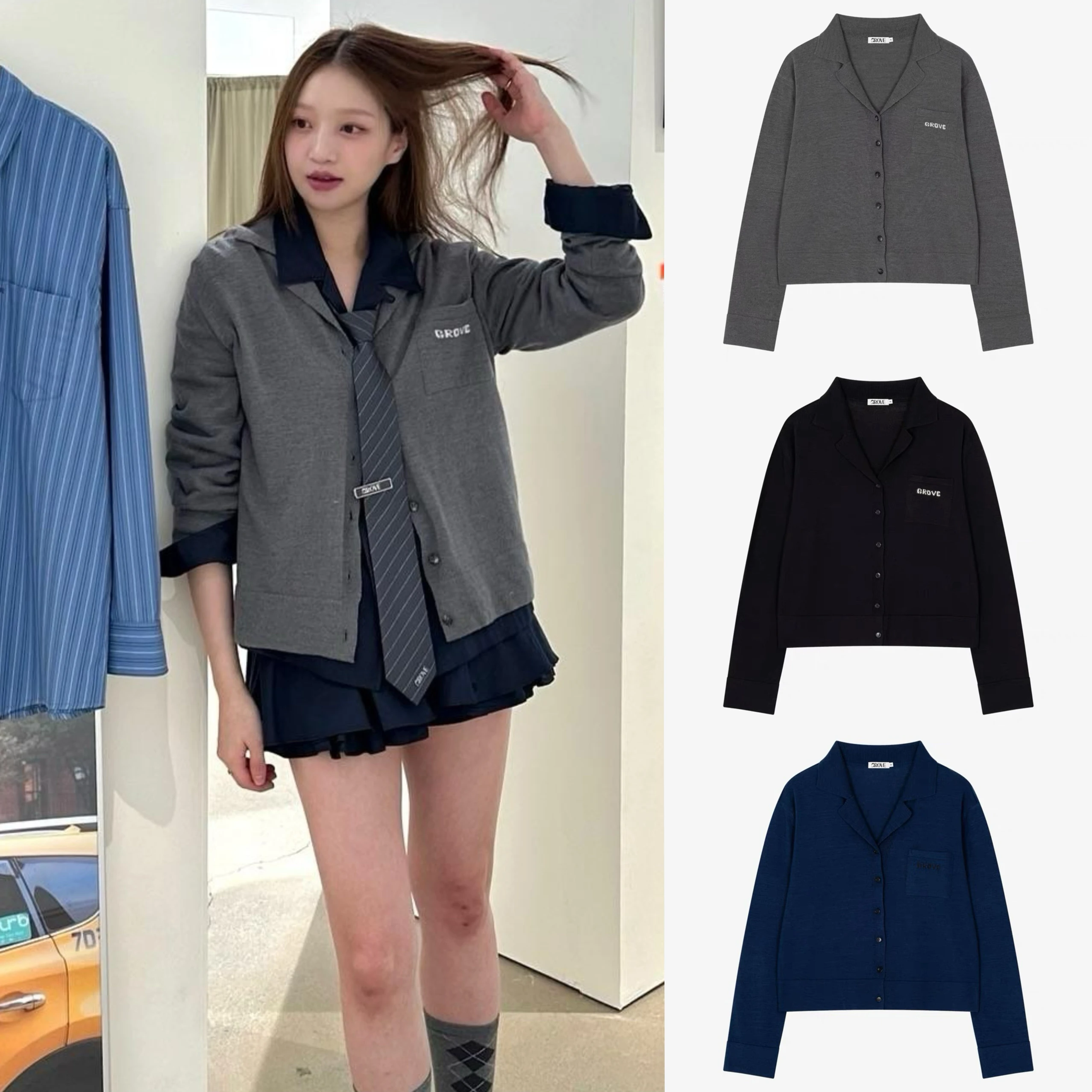 

Vintage Sle Women's Long Sve Knitted Cardigan Coat Letter Print Turn-down Collar Color Casual Loose Fit Outerwear