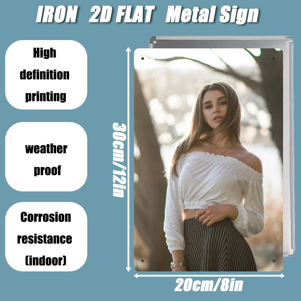 2D Flat White Off-Shoulder Top Woman Wall Art Sign Metal Retro Iron Logo Poster 8x12in for Kitchen Bar Cafe Decor