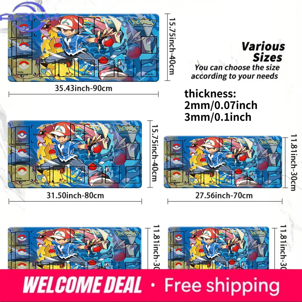 Pokemon Ash & Greninja TCG Playmat 2mm/3mm Non-Slip Trading Card Game Mat with Zones Multiple Sizes