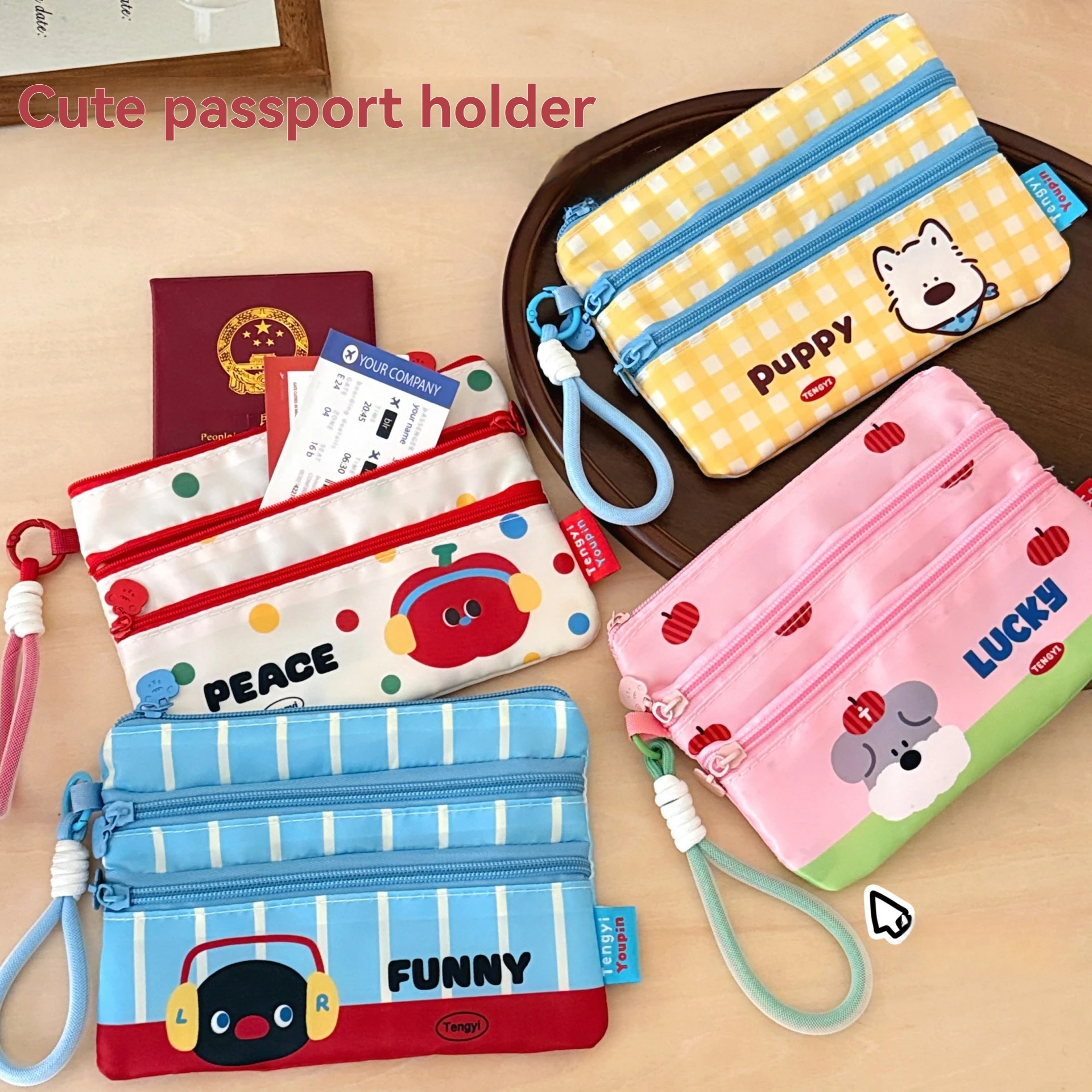 Cute Cartoon Three-Layer Passport Bag, Multifunctional Document Storage, Travel Card Bag, Portable Small Bag view 5