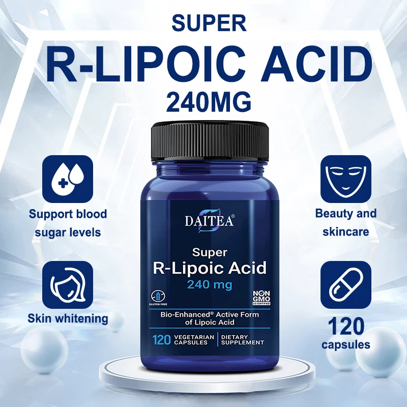 R-lipoic suplemen asam 240 Mg-hati sehat, memutihkan kulit, mengurangi kelelahan, mendukung tingkat gula darah