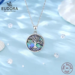 EUDORA Genuine 925 Sterling Silver Tree of Life Pendant for Women Man Natural Abalone Shell Necklace Fine Fashion Party Gift