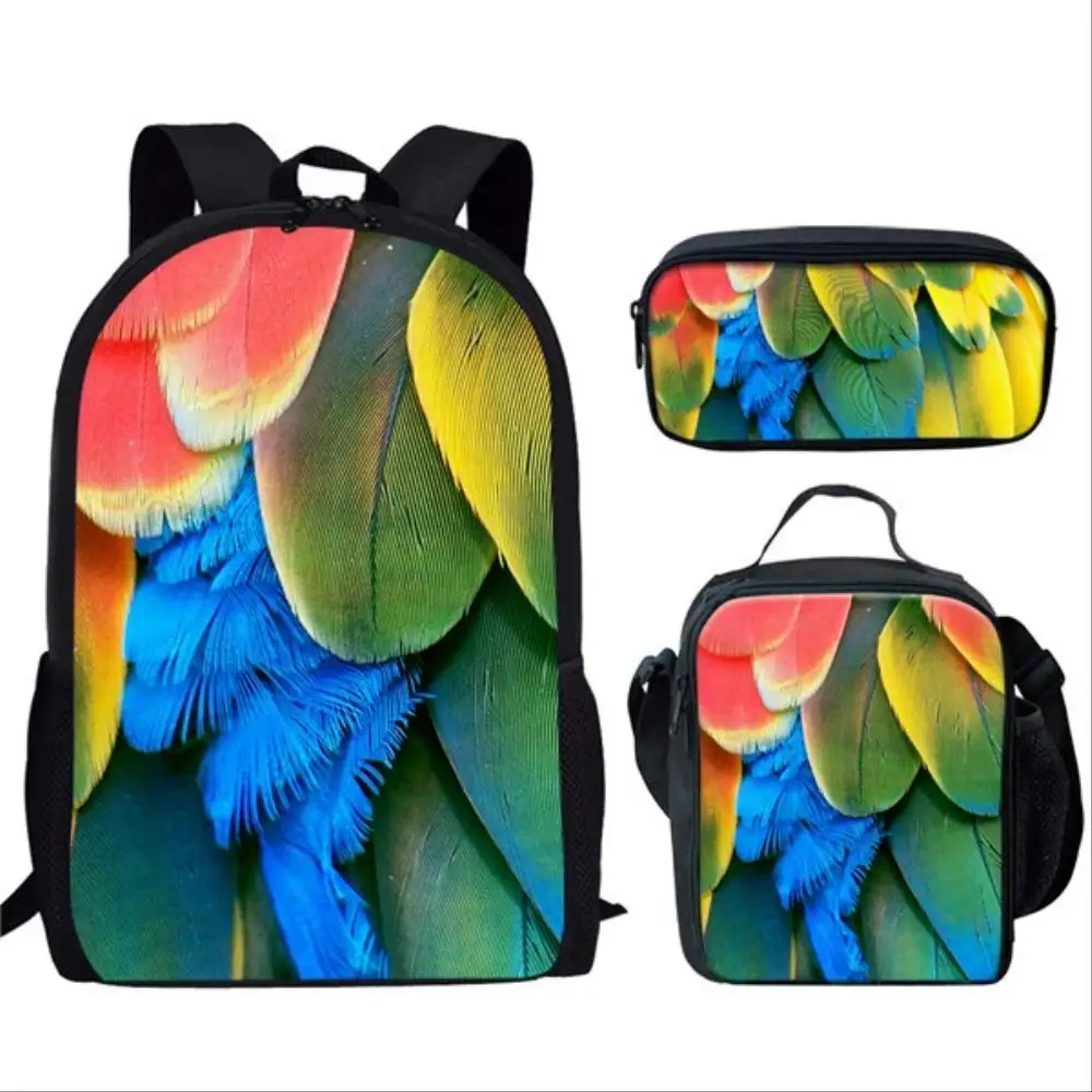 Colorful Parrot Printing Kids Girls Large Capacity Backpack 3PCS Women Bird Pattern Travel Backbag Sets Teenager School Bags