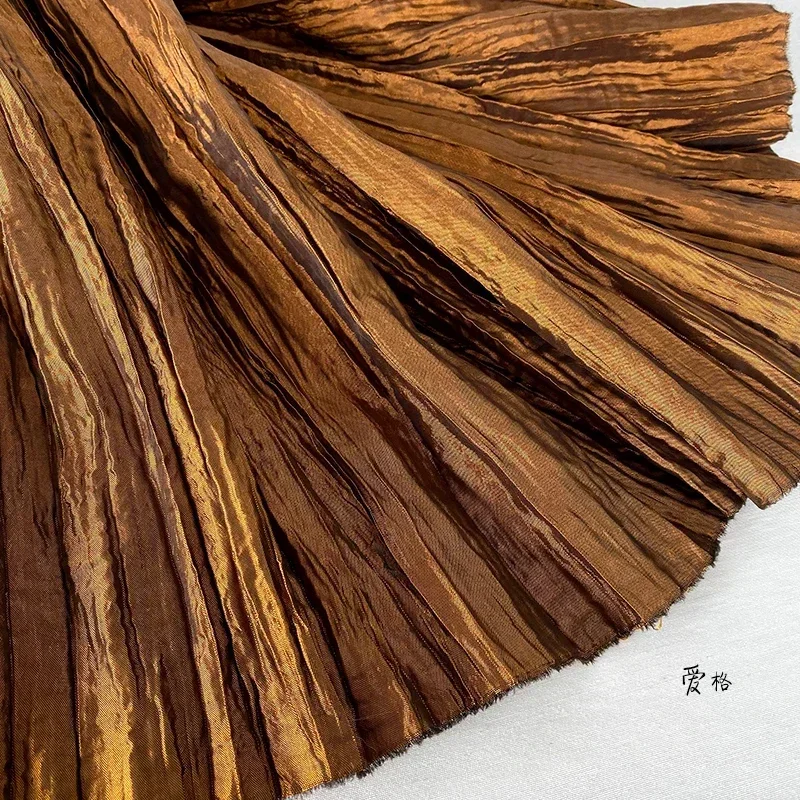 Irregular Pleated Fabric Glossy By Meters for Dress Skirt Shirt Windbreaker Diy Sewing Designer Cloth Soft Comfortable Plain Red