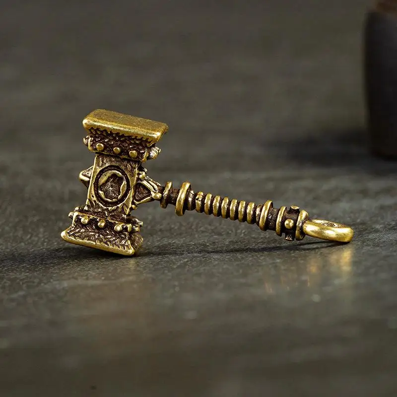 Brass Hammer Pendant Fengshui Gifts Statuette Figurines Key Buckle Jewelry