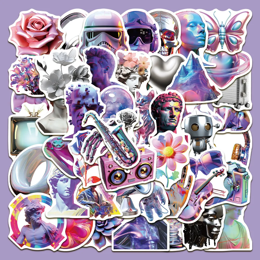 

50pcs Acid Vaporwave 3d Series Graffiti Stickers Suitable for Helmet Desktop Wall Decoration DIY Sticker Pack Wholesale