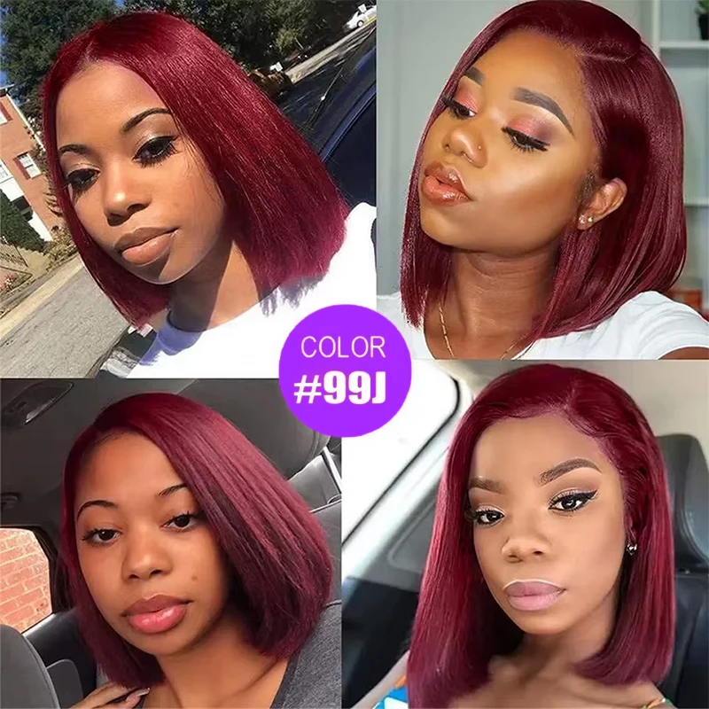 بورجوندي 13x4 مستقيم الدانتيل أمامي بوب شعر مستعار 200 الكثافة قبل قطعها خصلات الشعر المستعار الإنسان البرازيلي ريمي قصير بوب شعر مستعار للنساء # 99 ي