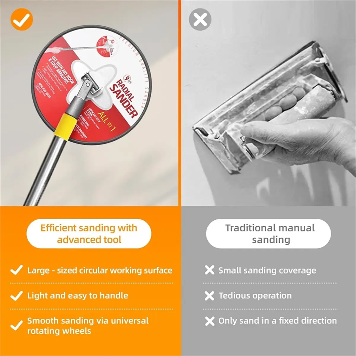 ماكينة صنفرة القطب للجدران الجافة، ماكينة صنفرة يدوية للحوائط الجافة مع عمود تمديد - مثالية لمشاريع الرسم، موصل ألومنيوم