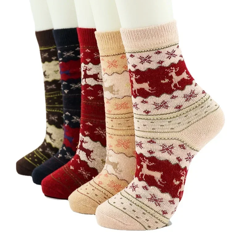 

5 Pairs Warm Women Socks Striped 3D Autumn Winter Style Christmas Winter Socks For Woman Female Happy Sock Calcetines Meias