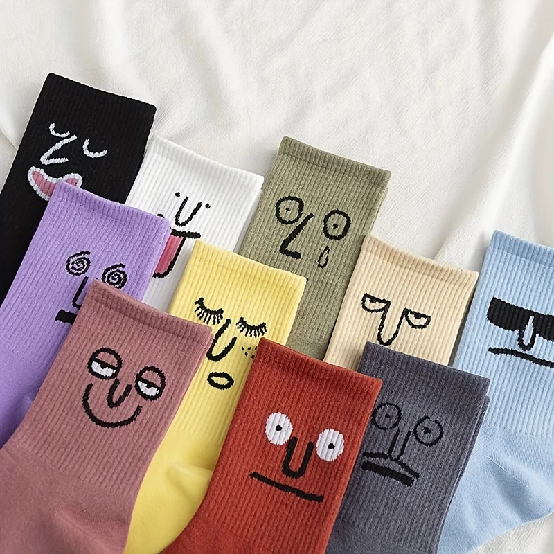 1/10 Pairs Men and Women\'s Emoticon Socks, Cartoon Candy-Colored Casual Socks, Trendy Emoticon Socks for Couples