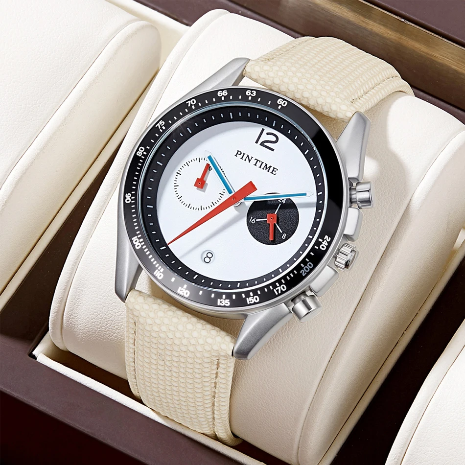 

PINTIME Men's Round Sports Watch Premium Light Luxury Black Timepiece Authentic Quartz Watch Water-Resistant Men's Wristwatch