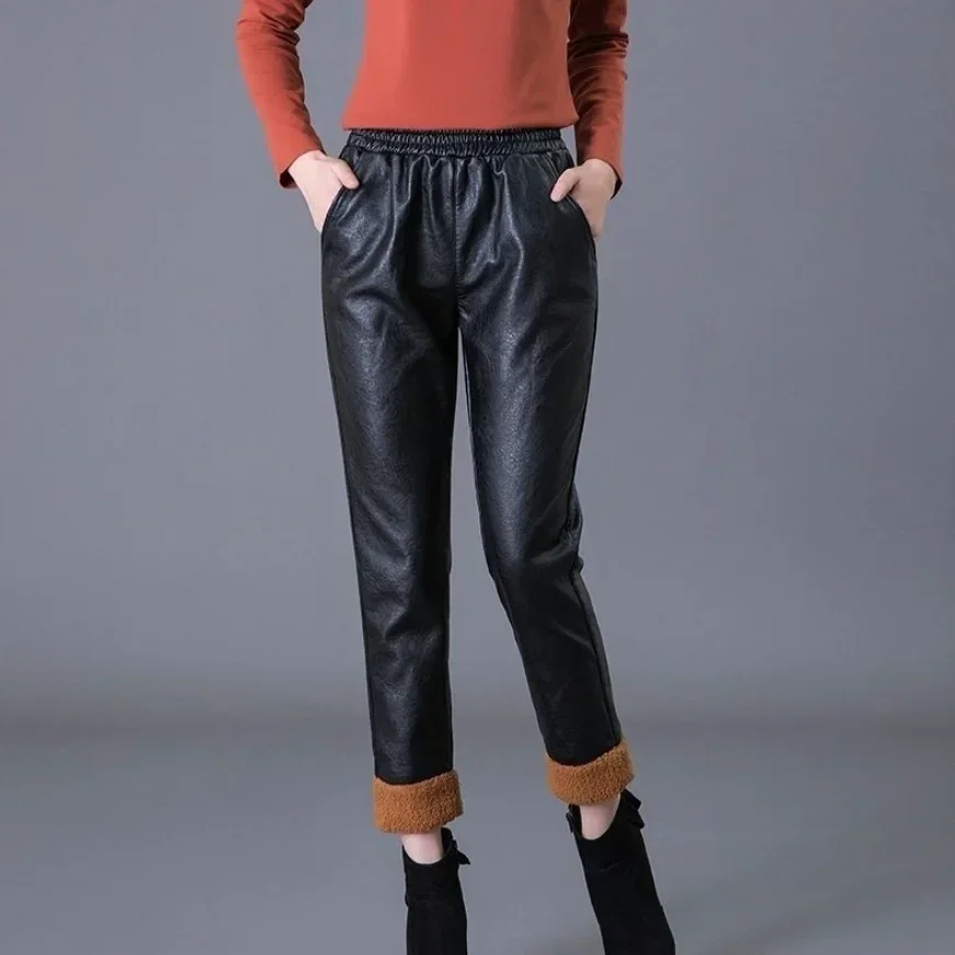 

PU Leather Pants for Women Pencil High Waist Autumn Winter Aesthetic Woman Trousers Cotton G Slacks Quality Vintage 90s Casual