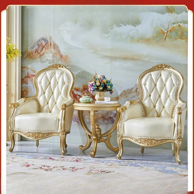 Europäischer Leder-Freizeitstuhl aus Massivholz, Schlafzimmer, amerikanischer Einzelsofa-Stuhl, Arbeitszimmer-Sessel, Stuhl mit hoher Rückenlehne, Tigerhocker