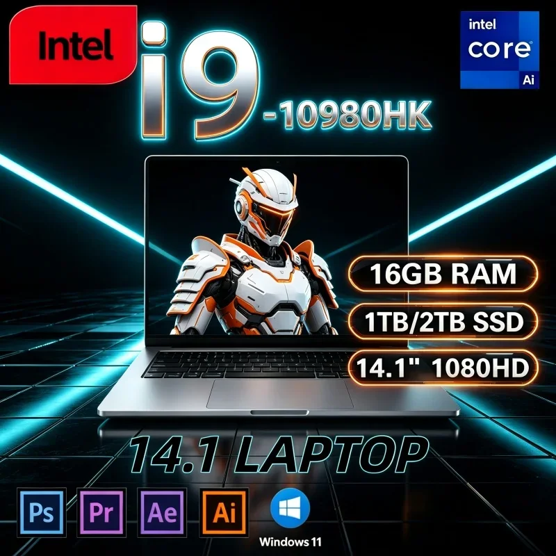New Hot 14.1 Inch Notebook Intel I9‑10980HK 16GB 32GB 2TB SSD Windows 11 Pro Ultra Slim 1080P Business Gaming Laptop