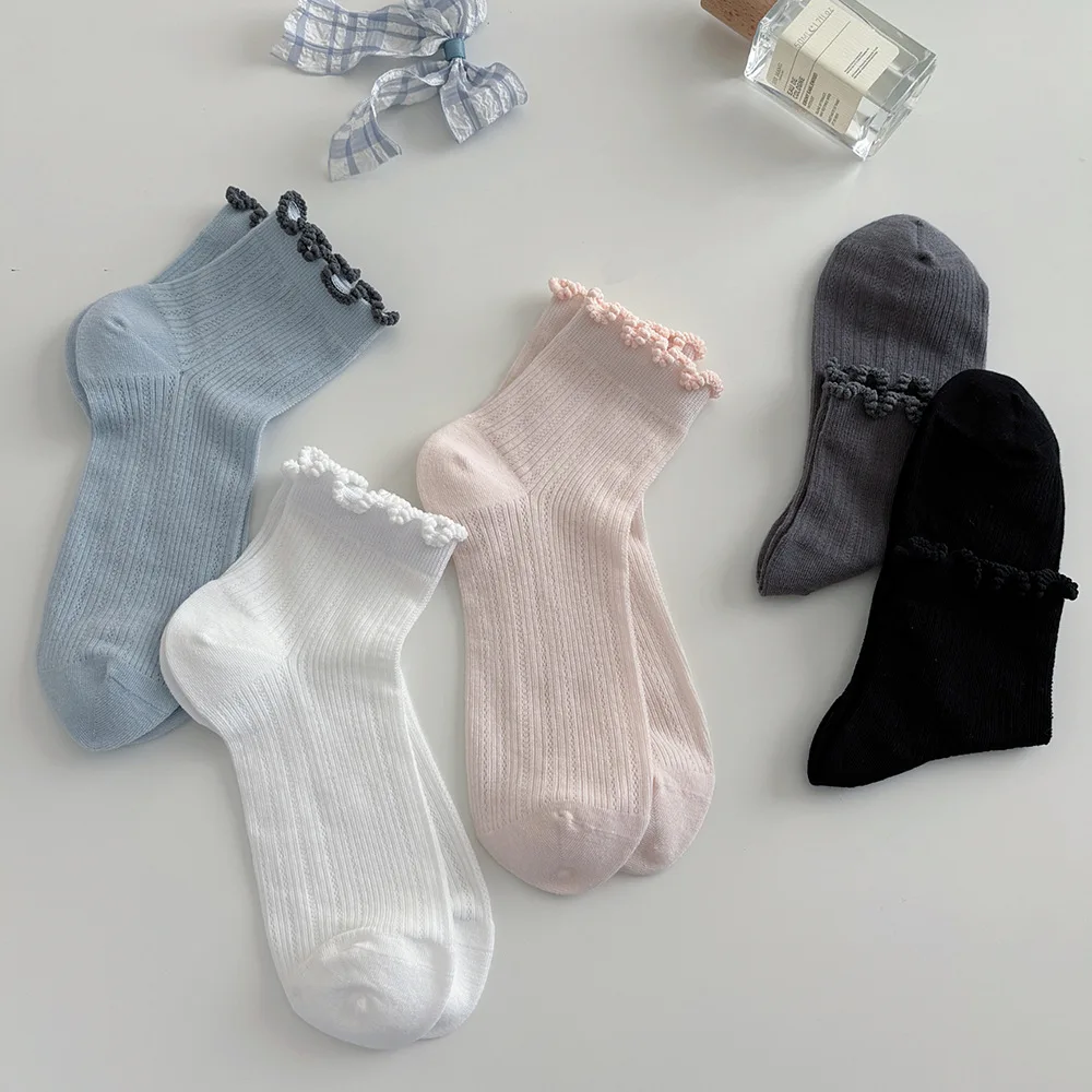 Spring Summer Cotton Ruffle Ankle Socks Lolita  Girls Cute Kawaii Stockings Breathable Thin Loose Middle Tube Socks Japanese Sox