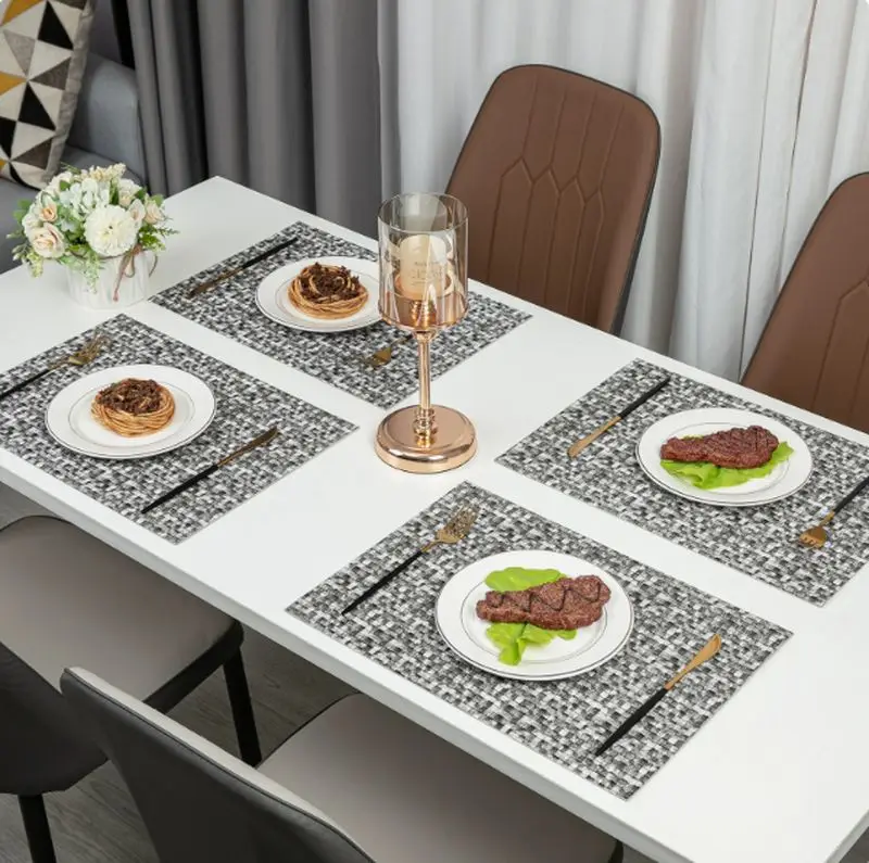 VIKAMA Grey Mosaic Tile Rectangular Placemats Neutral Texture Heat Resistant Washable Steak Dining Table Decor Mat