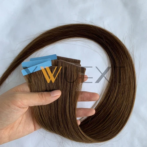 Imagen 2 del producto YWUEXT-extensiones de cabello de trama de piel sintética Invisible, máquina recta Natural, cinta adhesiva sin costuras Remy en cabello humano, 10 unidades por paquete