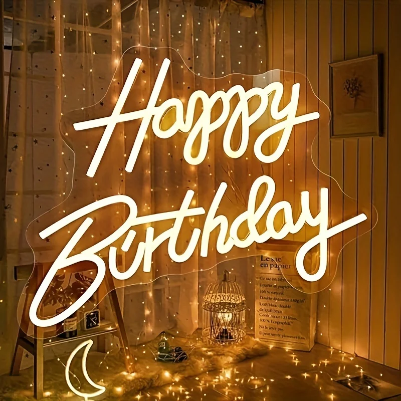 Happy Birthday Neon-Schild, Beleuchtetes Happy Birthday-Schild, Neon Happy Birthday-Schild, LED-Neon-Schild Happy Birthday LED-Schild für Hintergrund Alle Geburtstagsparty-Dekorationen USB-Betrieben