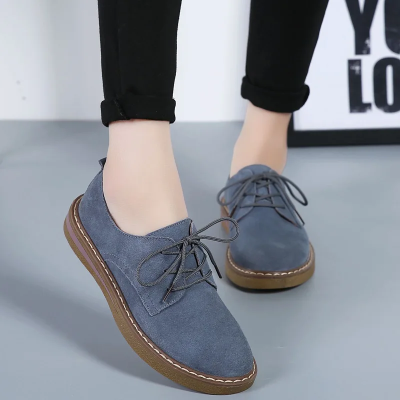 New Suede Women Shoes Female Blue Jeans Shoes All-match Girls Basic Casual Shoes Lace Up Sneakers Spring Flat Footwear Women