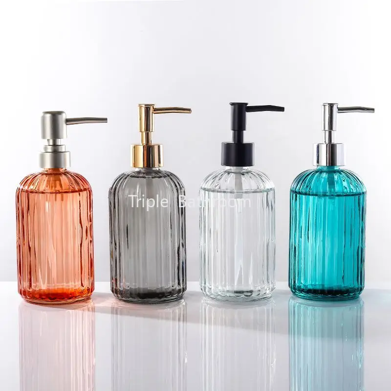 1pc Glass Soap Dispenser Liquid Storage Container Hand Sanitizer Bottle Equipped with Plastic Pump Head Bathroom Shampoo Bottle