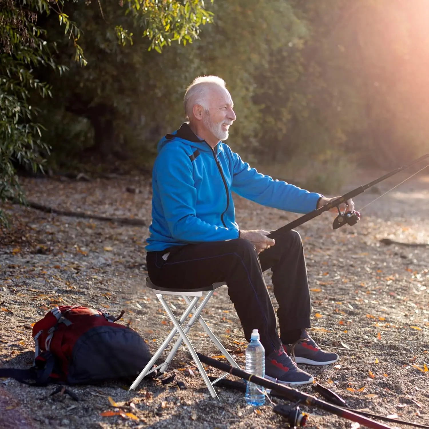 Foldable Camping Stool for Adults with 550 lb Capacity, Portable Plastic Fold up Stool, Collapsible Round Stool with Handle