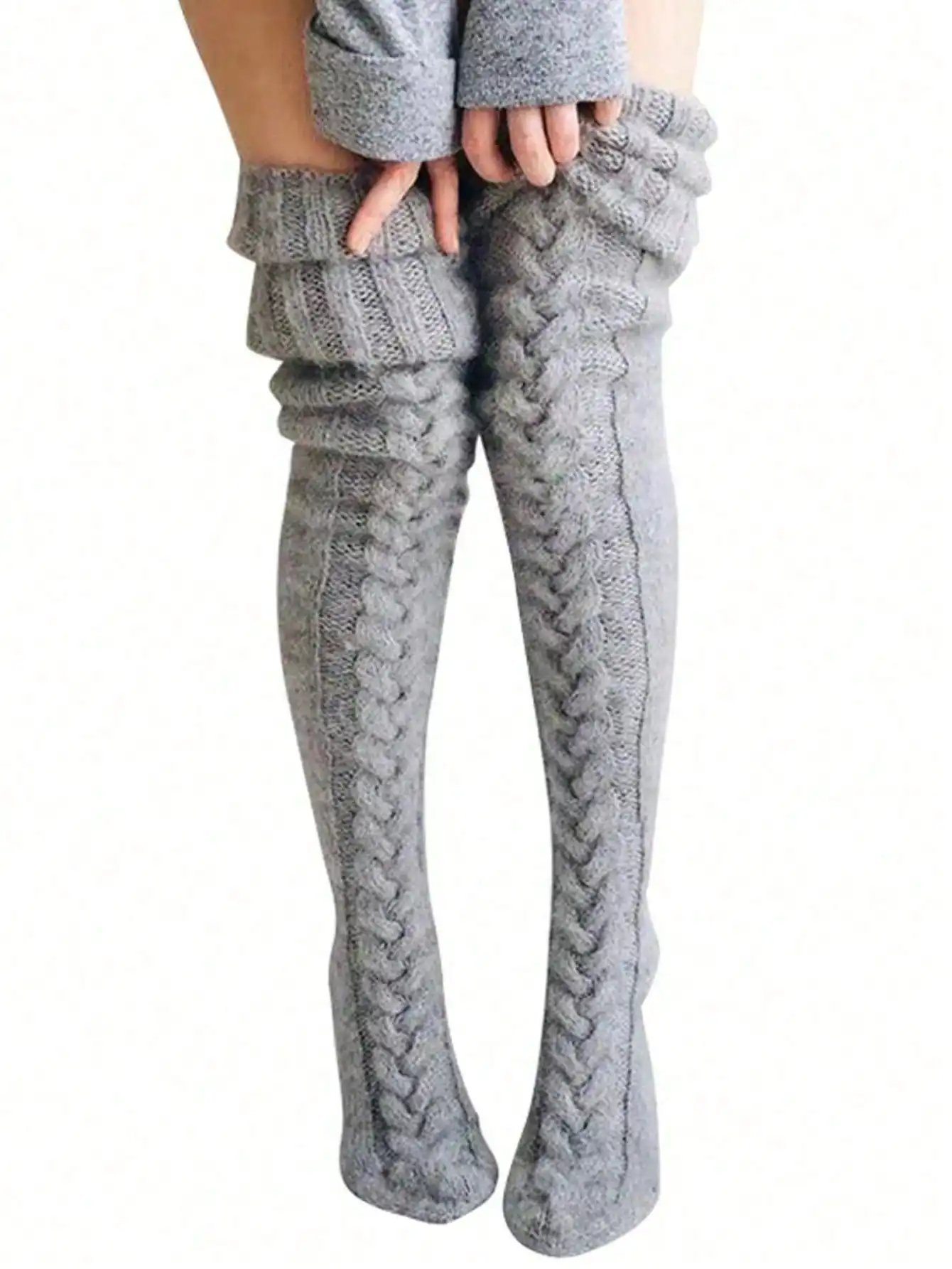 Теплые вязаные носки выше колена Y2k. 1 пара однотонных/полосатых/скрученных — модные зимние/Рождественские чехлы на ножки.