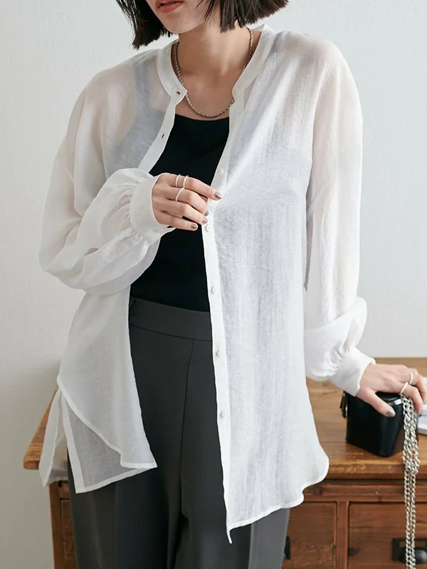 Korean Style Thin Semi-Transparent Mesh Shirt Lightweight Women's Shirt Versatile Outerwear Gentle Wind Spring Summer Shirt