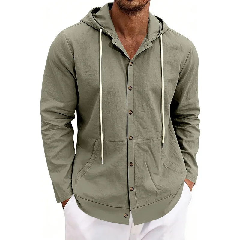 American spring and autumn explosion, men's Hawaiian leisure vacation linen long sleeves, hooded loose trend shirt jacket