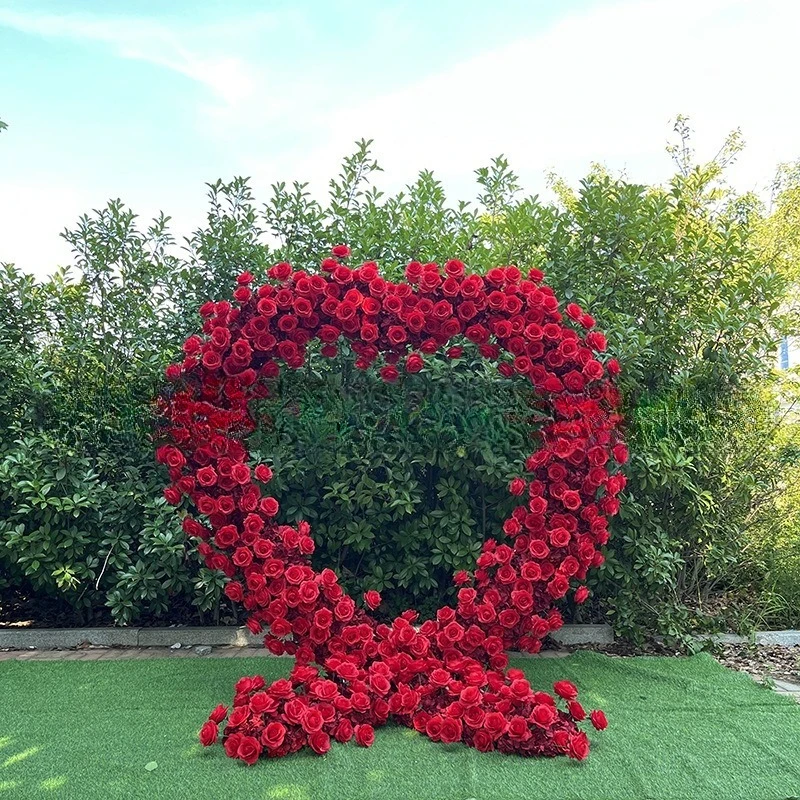 Heart-shaped floral wedding background stage Heart-shaped flower row arch simulated flower marriage proposal celebration