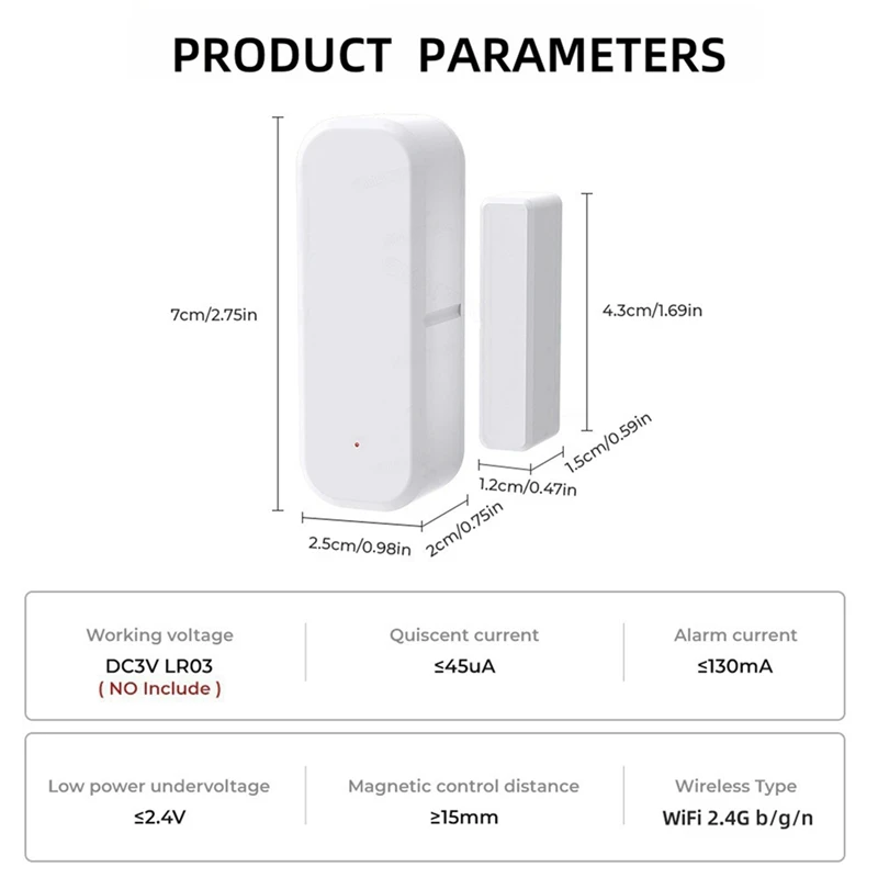 B34B-Tuya Wifi Smart Tür Fenster Sensor Hause Innen Tür Magnetische Detektor Kompatibel Mit Alexa & Google Hause