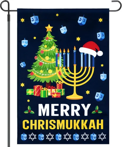Merry Chrismukkah Garden Flag Double Sided 12 X 18 Inch Menorah Christmas Tree H RRM IIX SSL