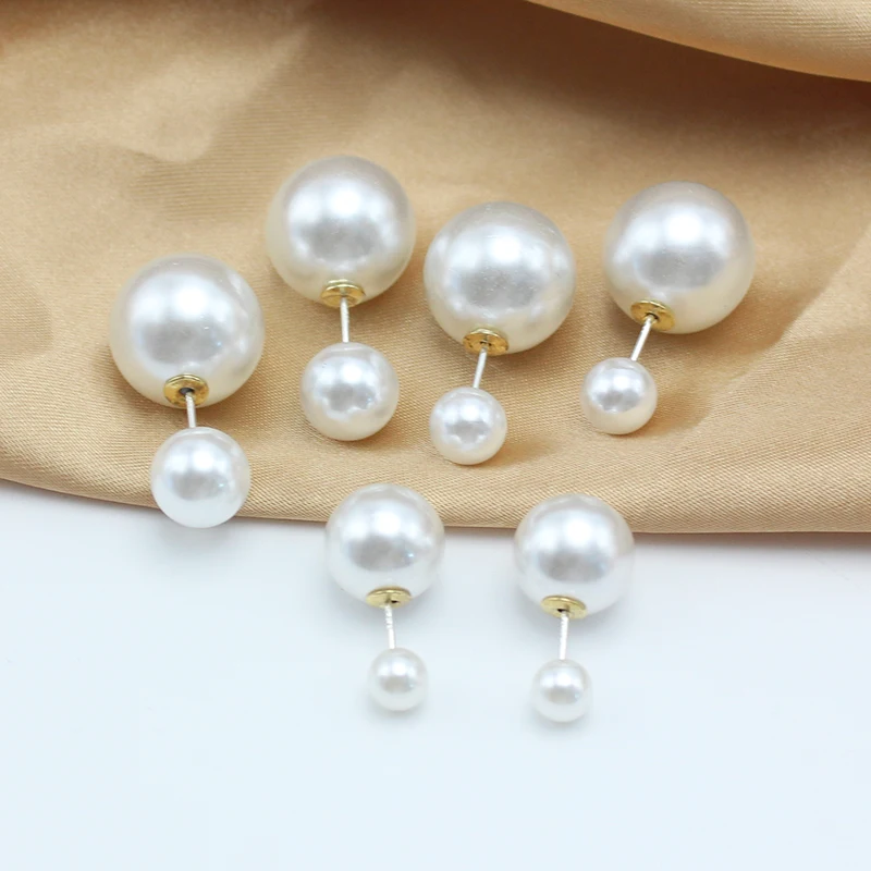 Double 16mm Big Imitation Pearl Stud Earrings Women White Round Ball Brincos Wedding Jewelry Birthday Friend Christmas Gift