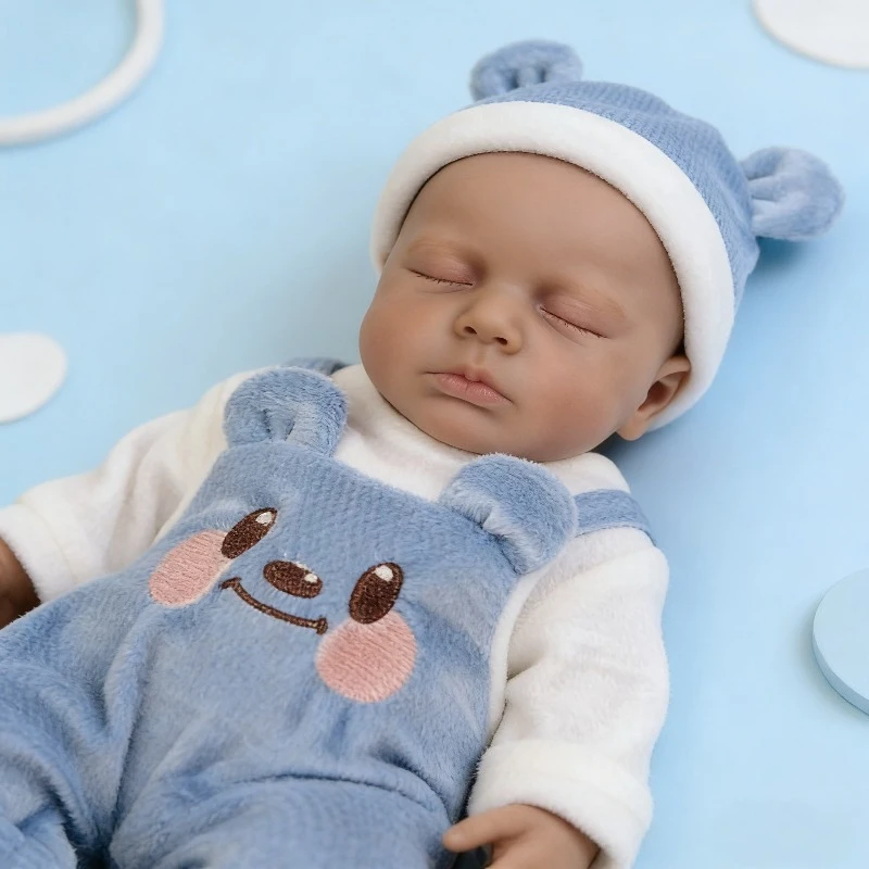 

12 Inch Sleeping Baby Doll Loulou with Dark Skin 30cm Full Silicone Soft Body Real Looking Dolls