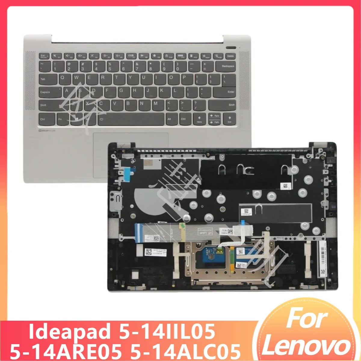 

M New Laptop Cover for Lenovo Ideapad 5-14IIL05 14ARE05 14ALC05 Palmrest with US Keyboard Touchpad Silver 5CB0Y88761
