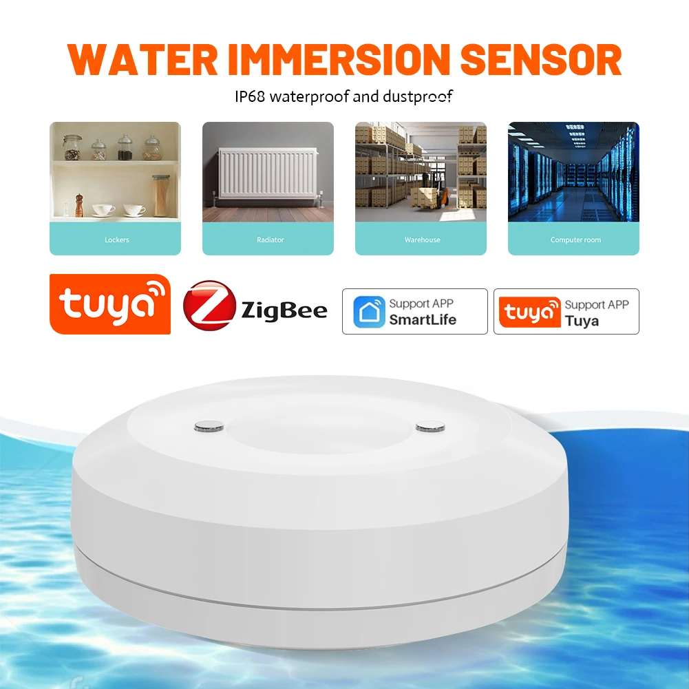 

Tuya ZigBee Smart Water Sensor Leak Detector Flood Water Leakage Alarm System Smart Life App Control Work With Zigbee Gateway