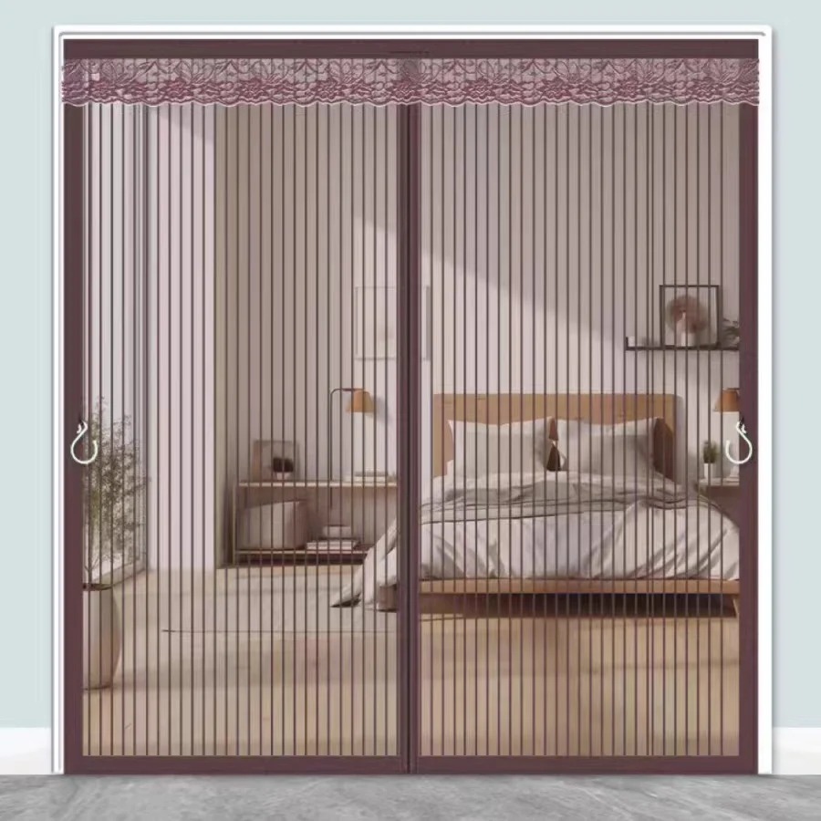 Extra Large Brown Magnetic Screen Door with Stainless Steel Mesh - Mosquito Proof Breathable Summer Home Use No Drilling Require