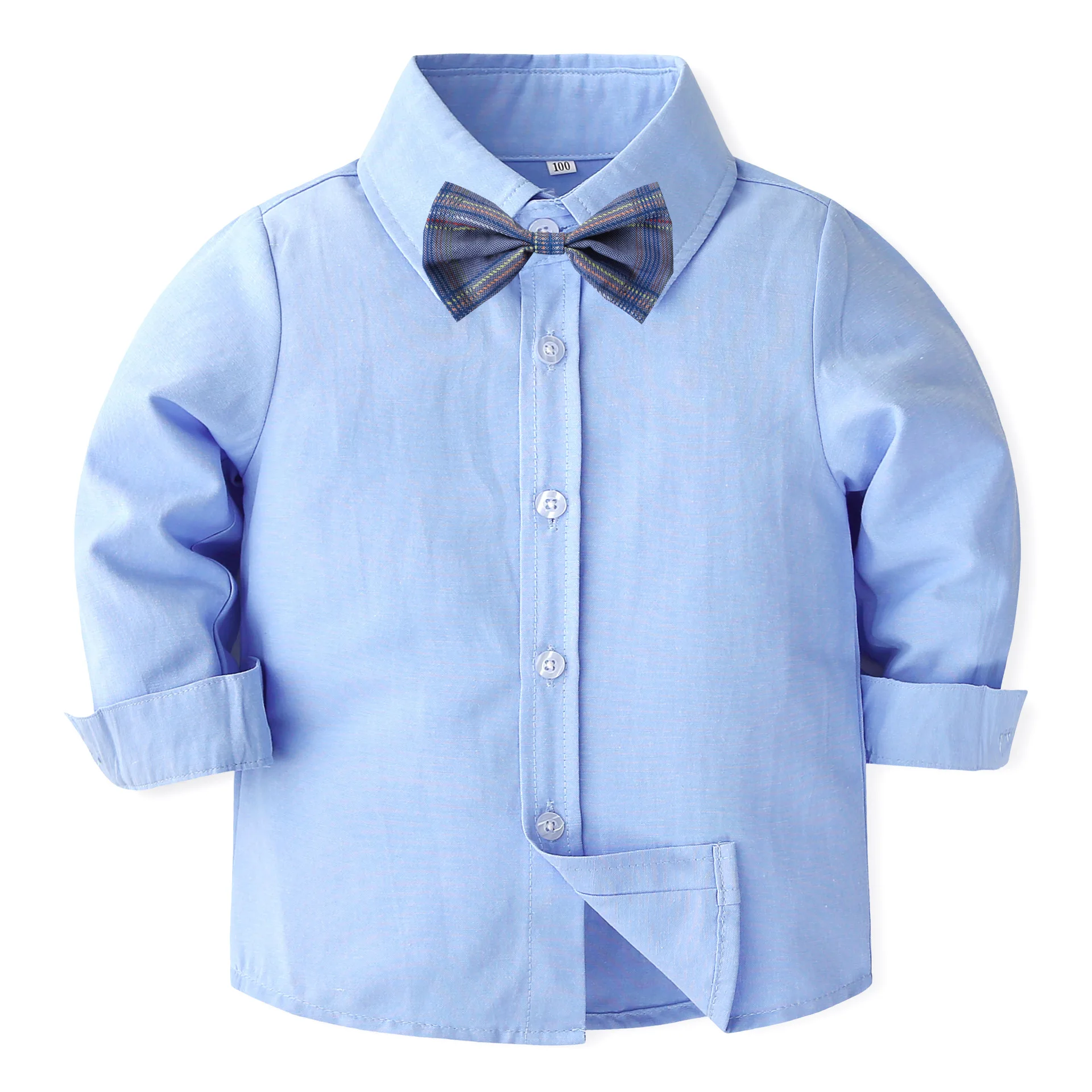 4Piece 2026 Spring Autumn Baby Boy Clothes Korean Fashion Gentleman Tie Long Sleeve Blue Tops+Pants Kids' Sets And Outfits B399
