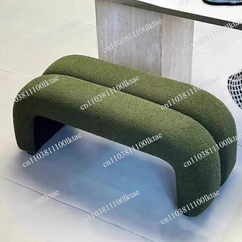 Fluffy Lamb Wool Entryway Bench Long Sofa Footstool Ottoman Multi-Functional Shoe Stool for Dressing Room Comfortable Footrest