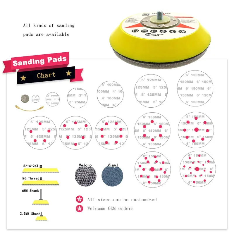 Cuscinetti di supporto con gancio e anello da 5 pollici 5/16 "-24 fili Tamponi abrasivi per lucidatura 125 mm per levigatura per lucidatrice orbitale per auto a doppia azione