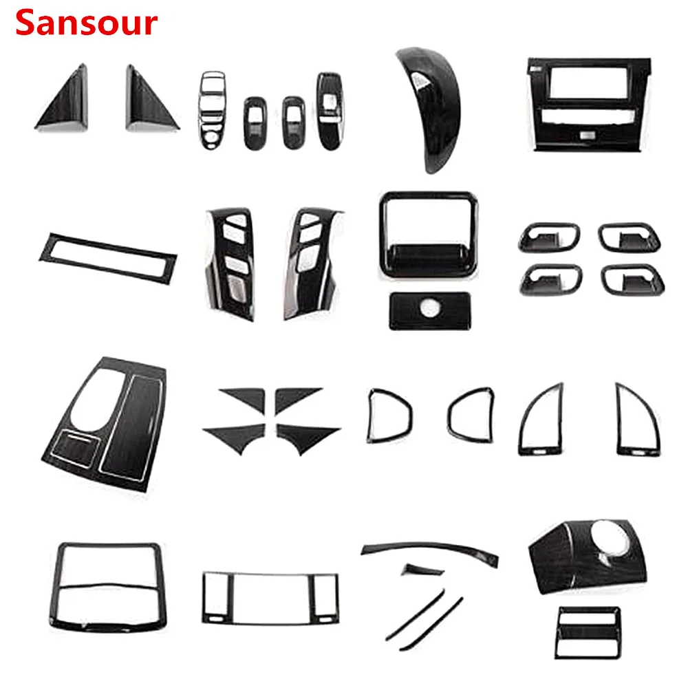 Sansour Window Glass Lift Button Cover Console Interior Trims ABS Black Wooden Line For Nissan Patrol Y62 Year 2017 2018