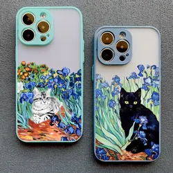 Claude Monet Funny Cat Art Phone Case For iPhone 14 15 Pro Max Plus 16 11 12 13 Pro Max Mini X XR XS 7 8 Cover Shockproof Coque